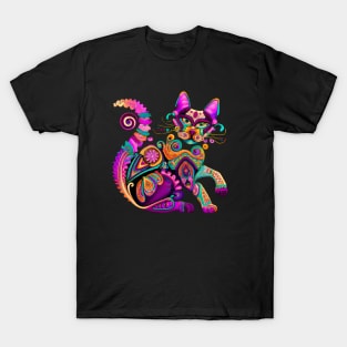 Folk art cat, colorful mexican ethno design T-Shirt